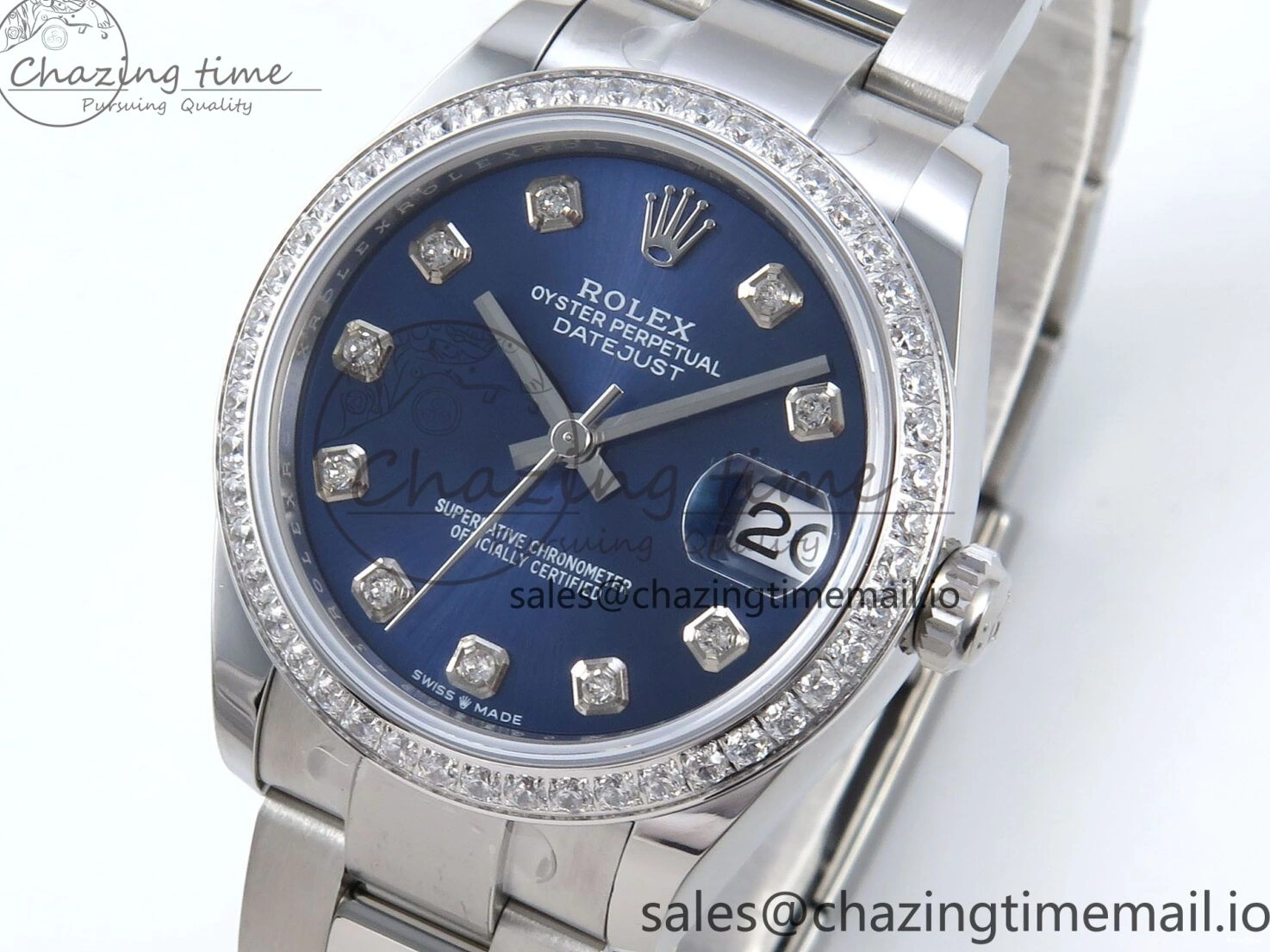 MiroTime 0421 TravelReady DateJust 31 278384RBR ARF 1:1 Best Edition 904L Steel Blue Diamonds Dial Diamonds Bezel on SS Oyster Bracelet ETA 434
